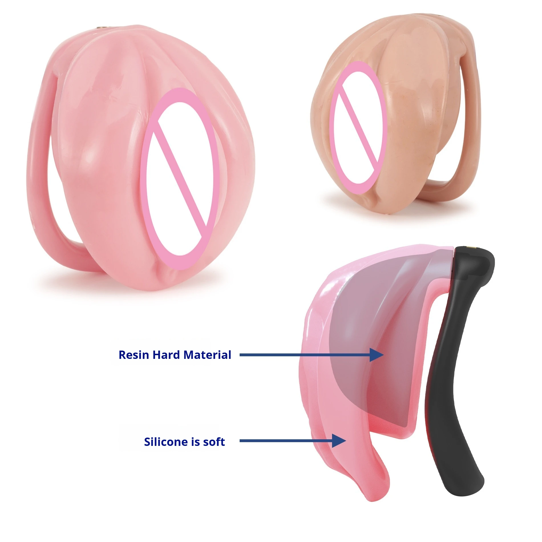 Male Chastity Cage Soft Realistic Pussy Lightweight Penis Bondage Gear Dick Cage with 4 Size Cock Rings CB Lock BDSM Sex Toys