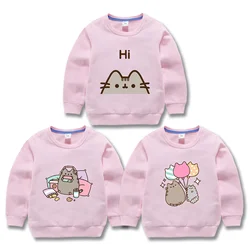 Pusheen Sweatshirt Girls Pink Hoodie Autumn Winter Long Sleeve Sports Pullover Outfits Fashion Cute Clothes Round Neck Warm Tops