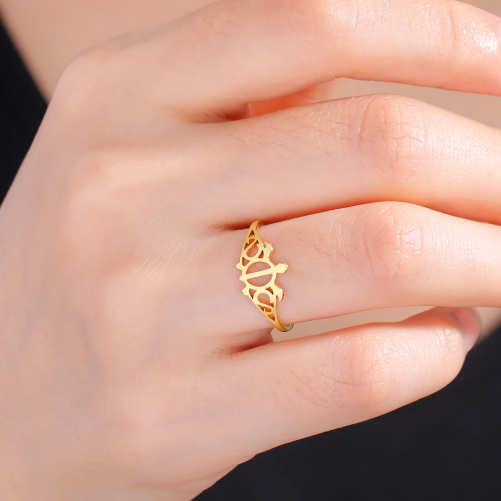 COOLTIME Meeres schildkröten ring für Frauen Männer Edelstahl Meeres tier Fingerringe Ozean Surfer Modeschmuck Strand party Geschenk – Detail 10