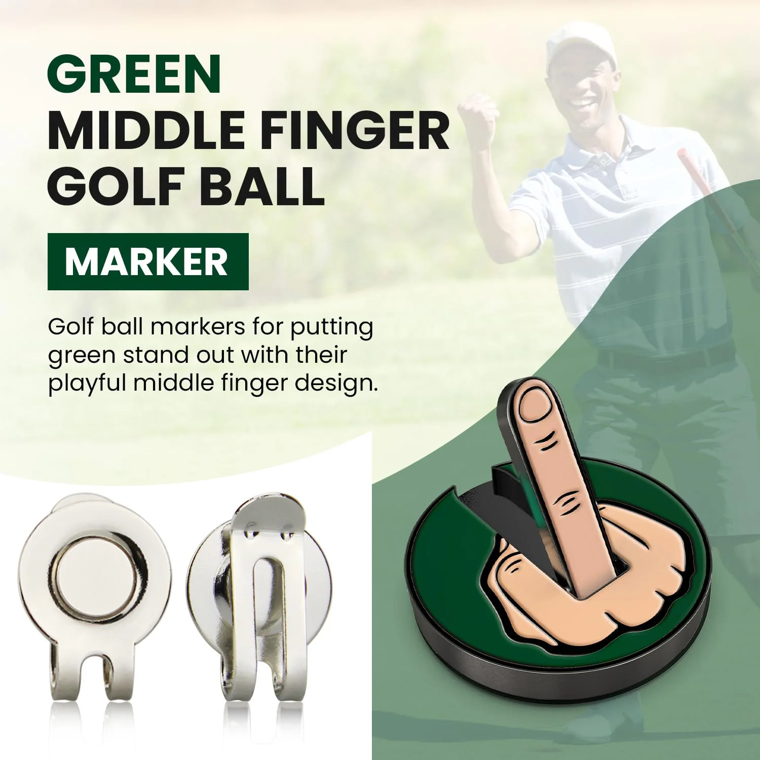 Funny Middle Finger-Shaped Golf Hat Clip, Detachable Magnetic 25mm Coin Hat Clip Unique Putter Golf Mark Sports Golf Accessories view 2