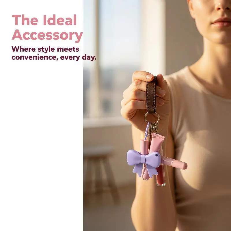 Silicone Bow Lipstick Holder With Keychain Easy To Carry Lip Gloss Protective Sleeve Lipstick Holder Bag Pendant
