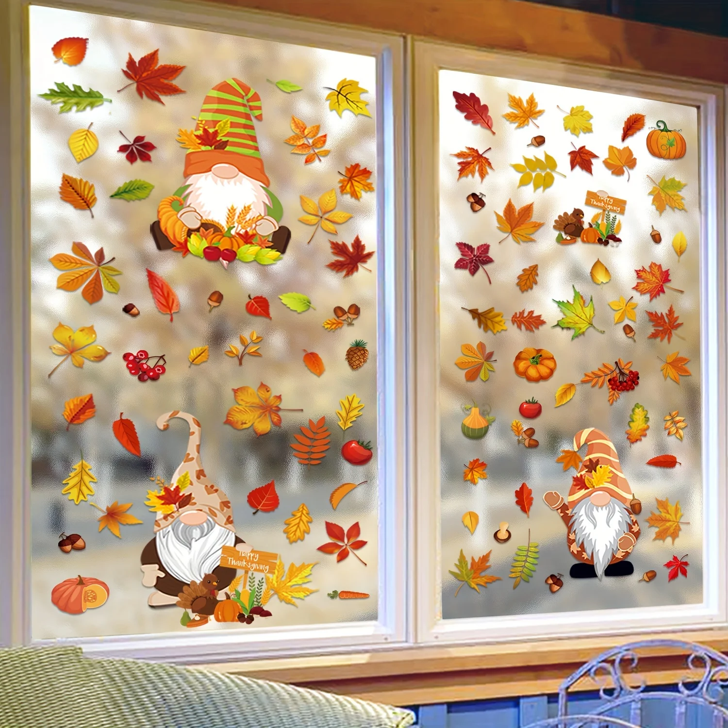 Thanksgiving Autumn Decoration Window Stickers,Self-adhesive Decorations Glass Window Pictures Autumn Leaves and dwarves Sticker - Image 6