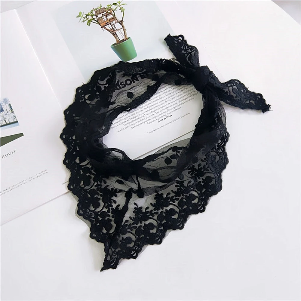 Lace Lace Solid Color Triangle Scarf Female Spring, Autumn and Winter New All-Match Korean Small Scarf Wrist Silk Scarf