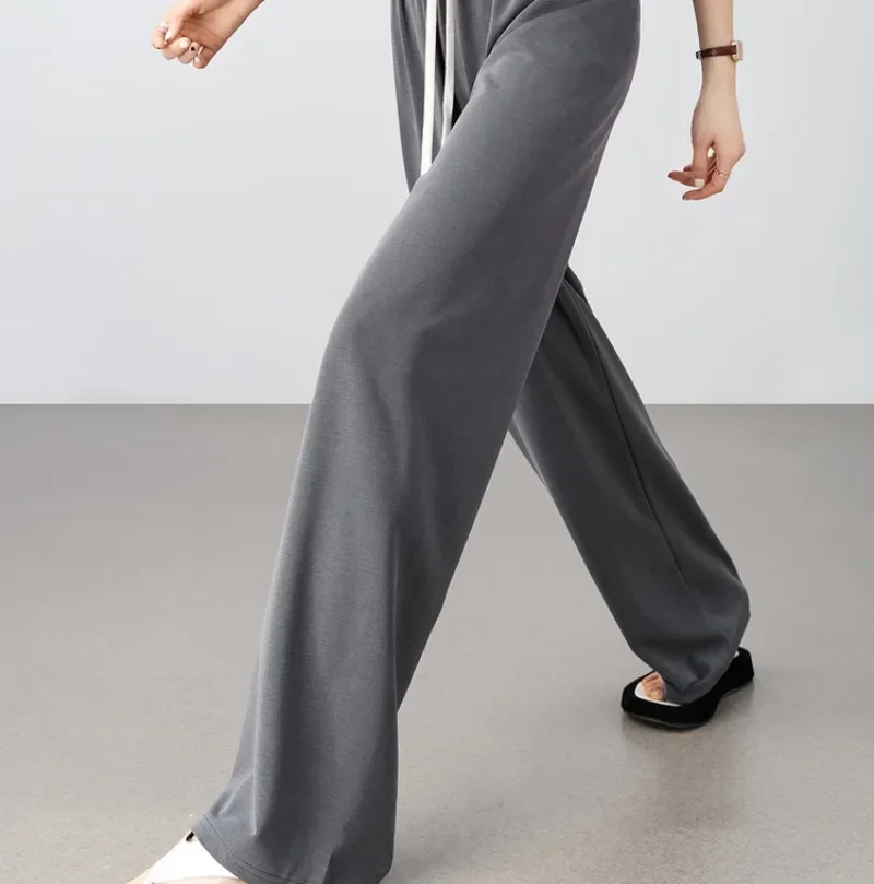 

SENTUBILA Summer Long Pants for Woman 2025 Casual Drawstring High Waist Full-Length Pant Cozy Solid Straight Trousers W52K80146