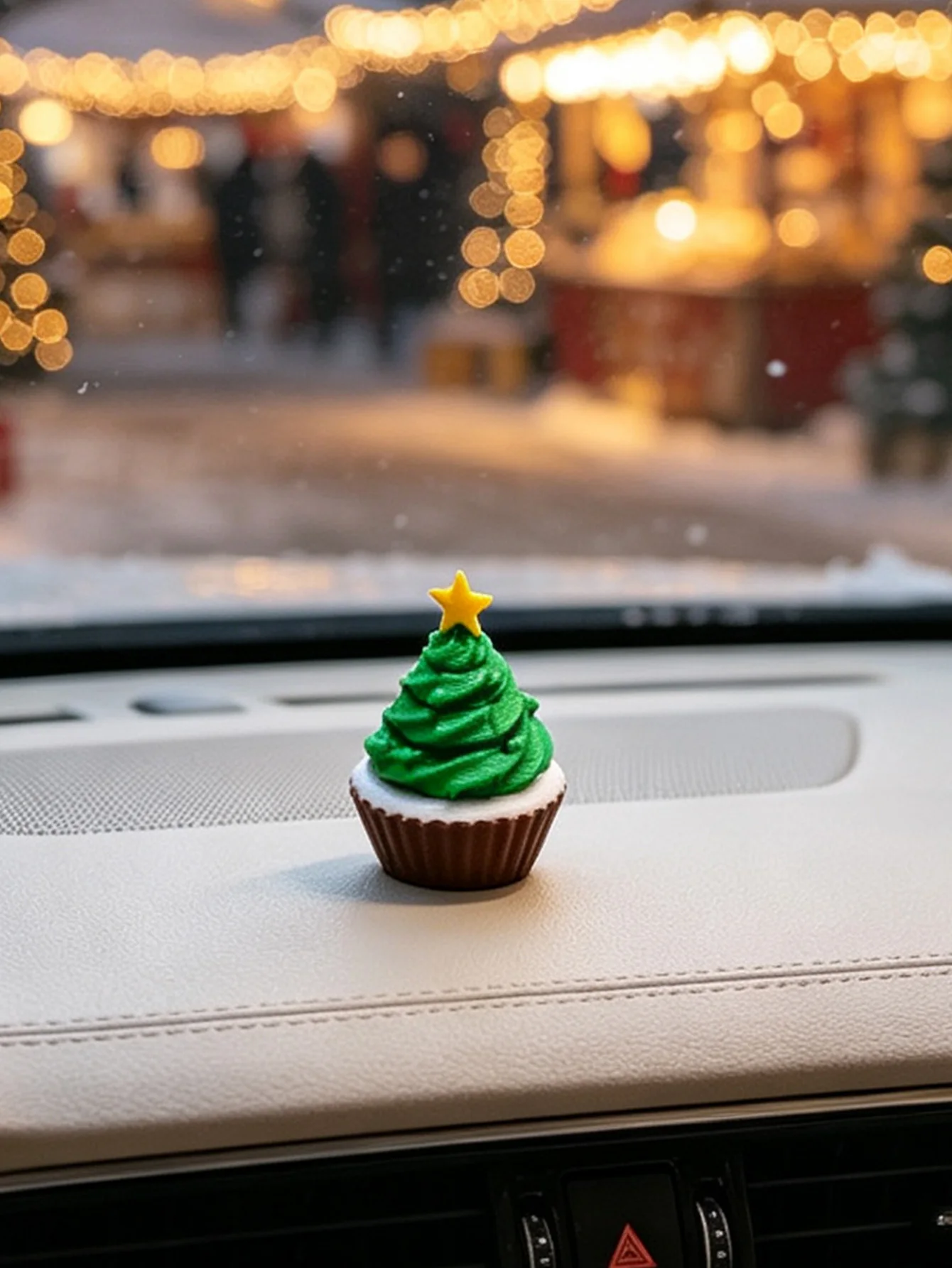 Mini Christmas Tree Cupcake Shape Car Decor Figurine Cute Star Top Car Dashboard Decoration Christmas Holiday Auto Interior
