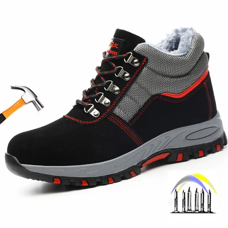 

warm winter work shoes for men anti-slip anti puncture safety shoes women anti sparks suede work boots work safety sneakers