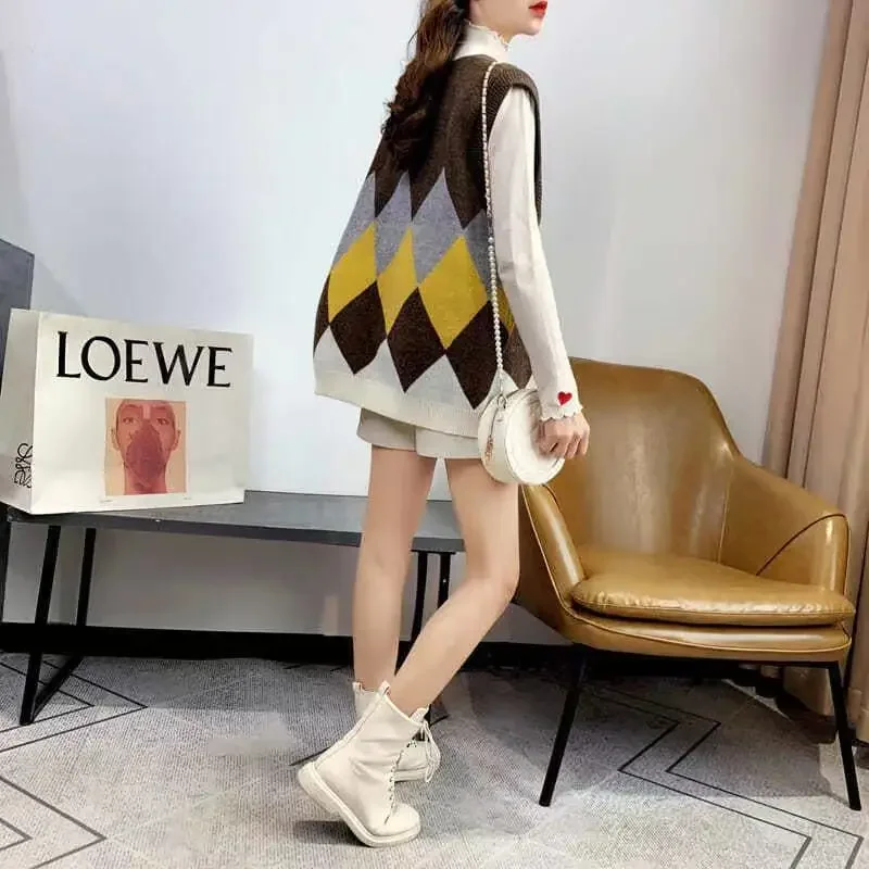 Korean Style Clothing Waistcoat Autumn Winter Lady Sweaters Cardigan Wool Vintage Formal New In Warm Jumper Knit Vests for Women