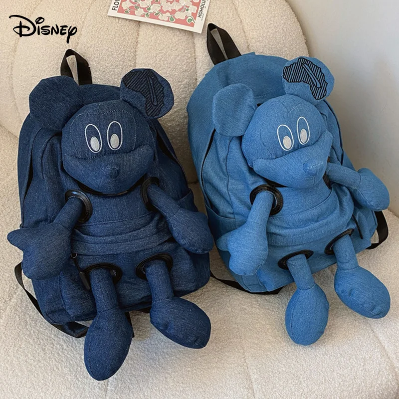 

Disney 2024 new denim women's large capacity doll cute Mickey cartoon travel bag fashionable casual denim backpack