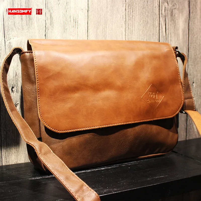 

New Retro Simple Messenger Bag Fashionable Men's Crossbody Bag Women's Shoulder Bag PU Leather Pannier Bag iPad Back pack