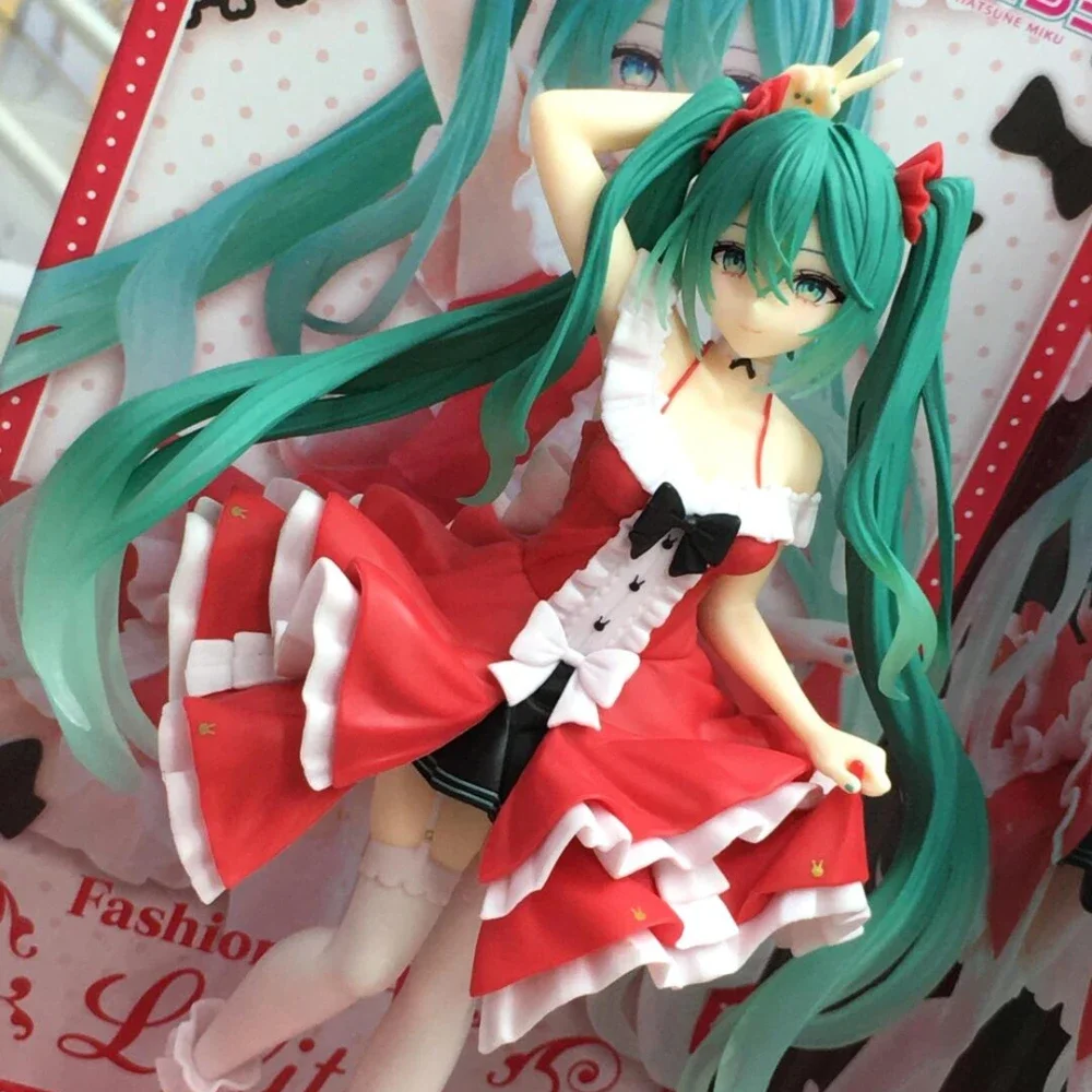 ตุ๊กตาขยับแขนขาได้ Hatsune Miku แท้18ซม. โมเดล Hatsune แฟชั่น Lolita PVC ของขวัญของเล่นเครื่องประดับตั้งโต๊ะสาวงาม