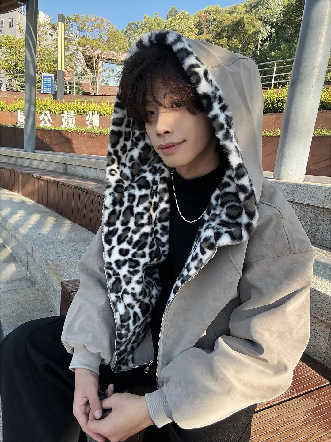 

Мужская куртка American Sle из искусственной кожи с капюшоном, хлопковая, в стиле Cleanfit High Street, с леопардовым принтом, двусторонняя, для пар, верхняя одежда