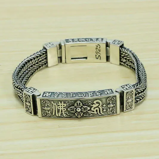 China-Chic Handmade S925 Sterling Silver Original Pure Handwoven Bracelet Vintage Fashion Men's Personalized Coarse Thai Silver