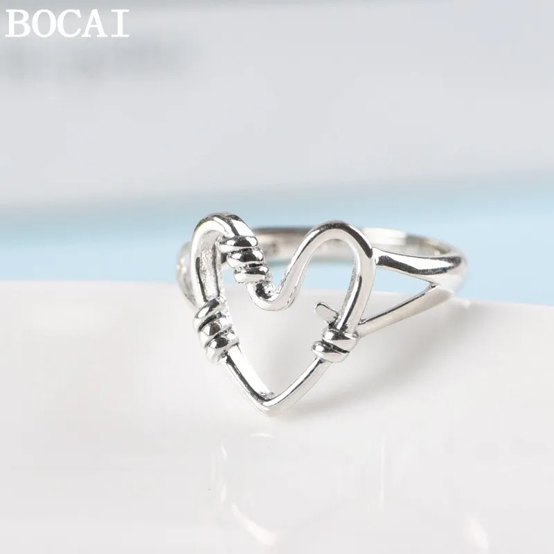 

BOCAI NEW S925 Silver Simple Fashion Love Open Ring