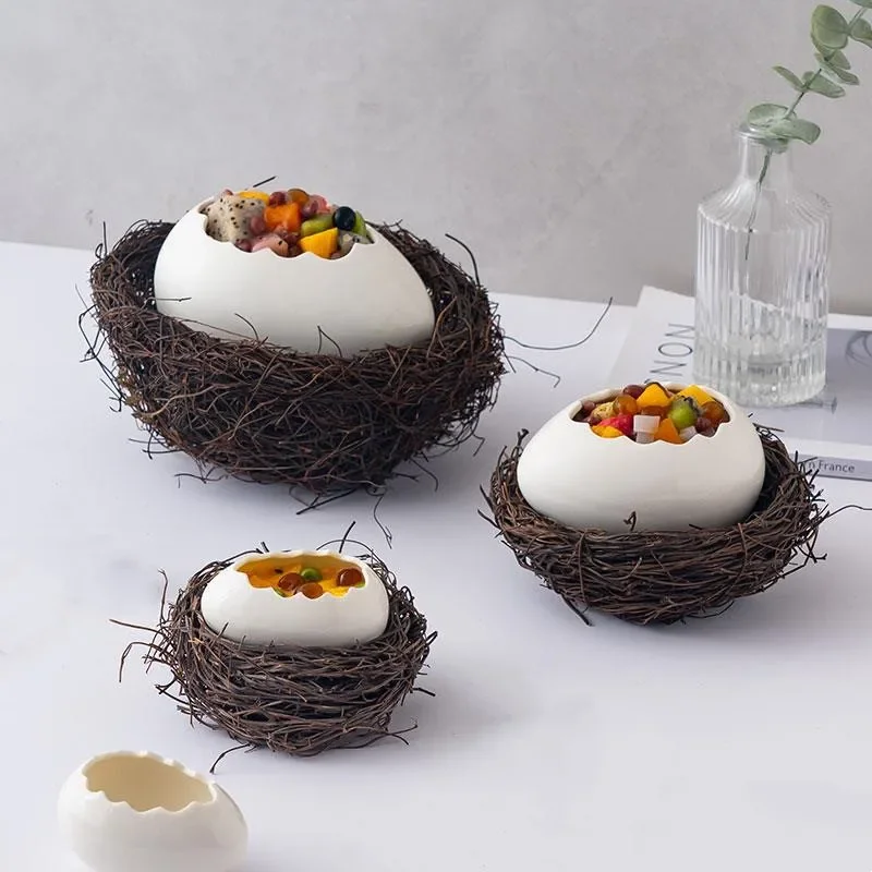 Creative Bird's Nest Decoration Dessert Bowl, Eggshell Bowl, Ceramic Tableware, Baking Pudding Bowl, Egg Steamer, Kitchenware