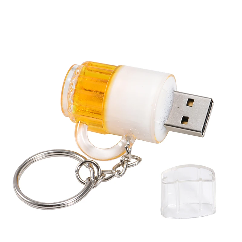 Bierkrug-Modell-Stick mit Schlüsselanhänger, USB-Flash-Laufwerke, Kunststoff, echte Kapazität, Memory Stick 64 GB/32 GB/16 GB/8 GB U-Disk-Stick