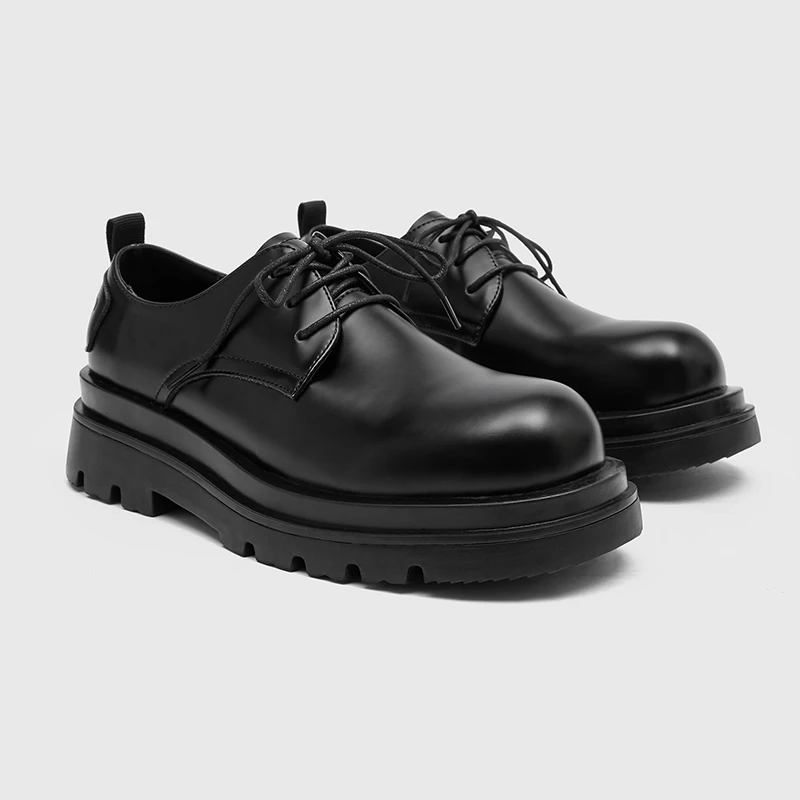 Men Black Casual Leather Shoes Retro British Style Lace Up Thick Soled Wear-resistant Busines Office Shoes Sizes 38-46 Men Shoes