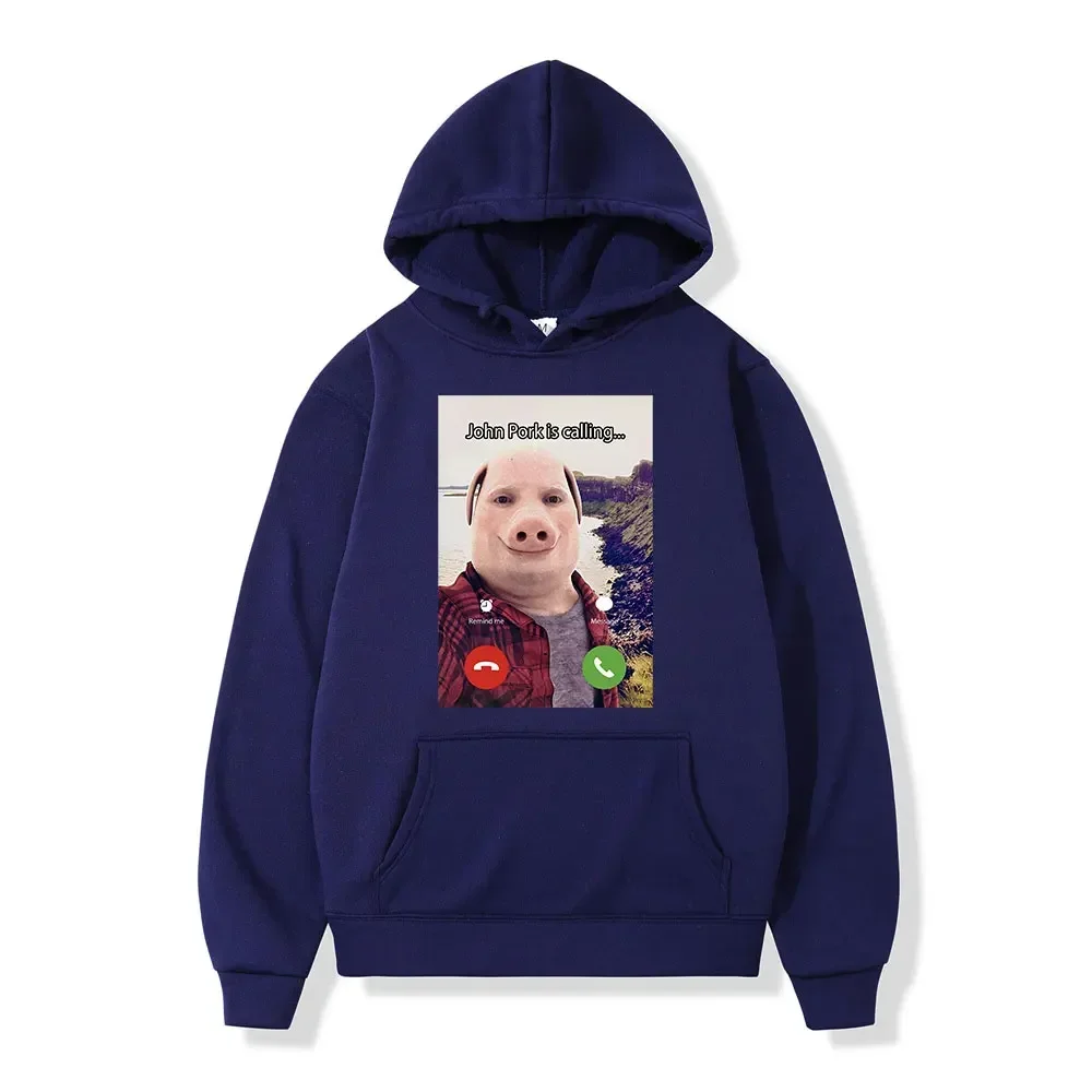 Customization John Pork Is Calling Answer Call Phone Hoodie Humor Funny Pig Meme Graphic Hoodies Fashion Long Sleeve Loose Man S