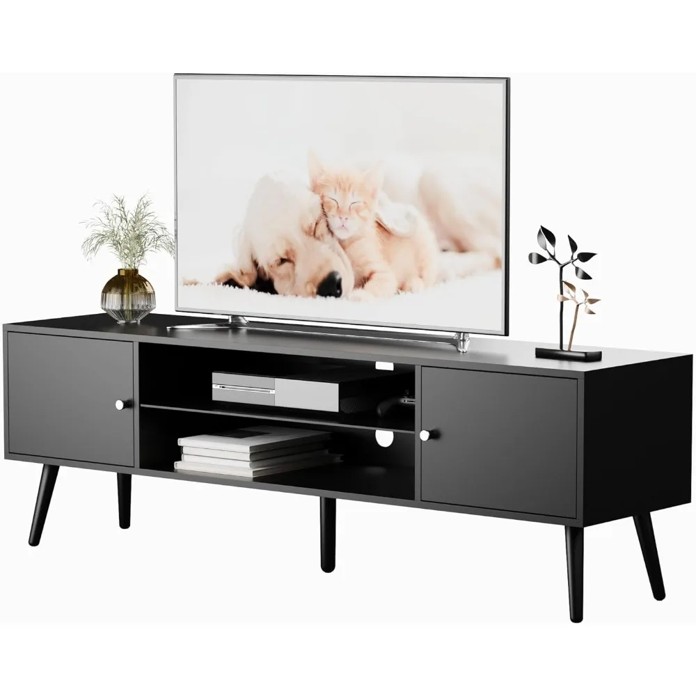 

Modern TV Stand, Entertainment Center 60" with Storage, Media Console Table 2 Cabinet, Soft Hinge, Handle Door