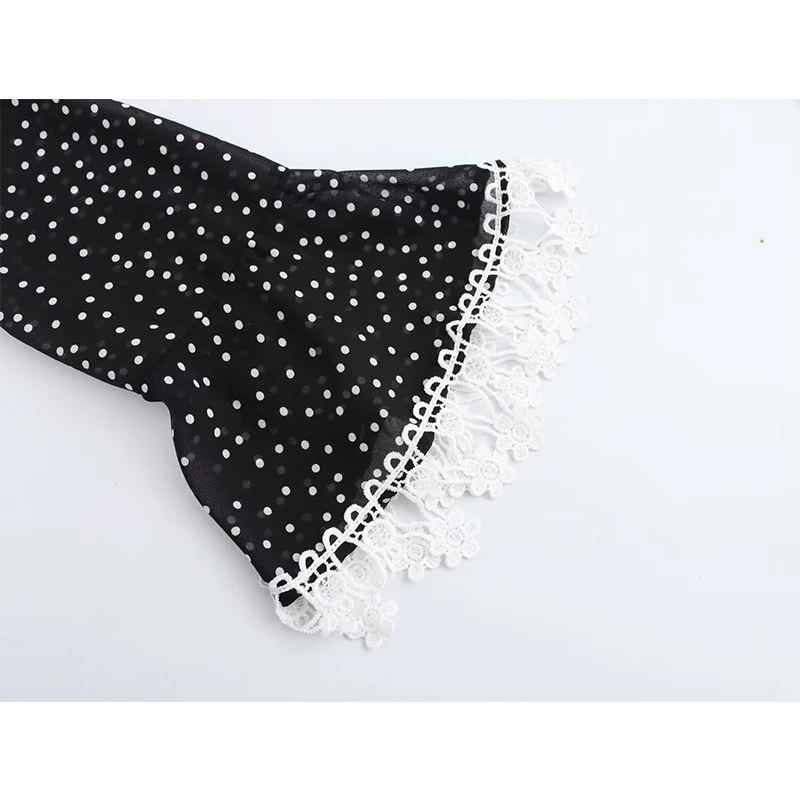 Yenkye 2025 feminino estilo francês retalhos bolinhas vestido longo botão frontal decote em v a linha magro vintage casual primavera vestido maxi