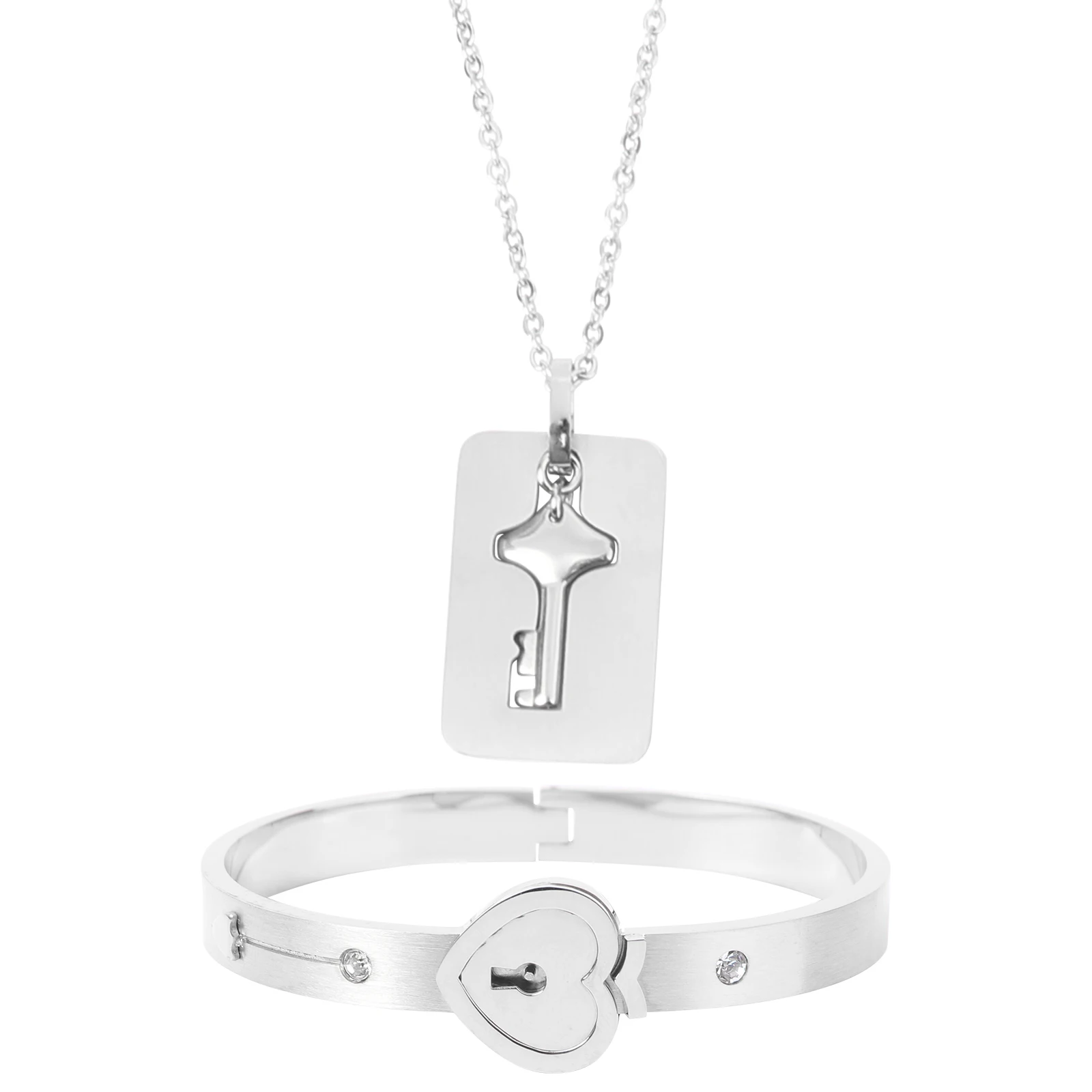 

Heart Shape Titanium Heart Shape Steel Bracelet Lock Key Matching Bracelet Jewelry Valentine Charm Set