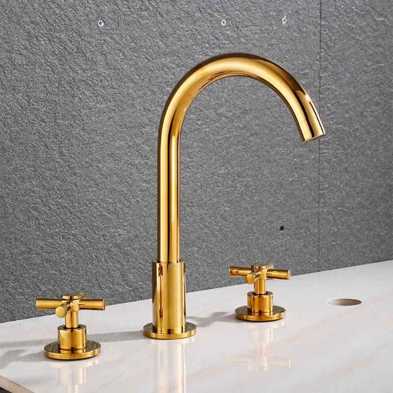 Gold/Chrome Bathtub Dual Handle Faucet Bathroom Extra Long Water Pipe Three Hole Bathroom Tap Washbasin Faucet Golden