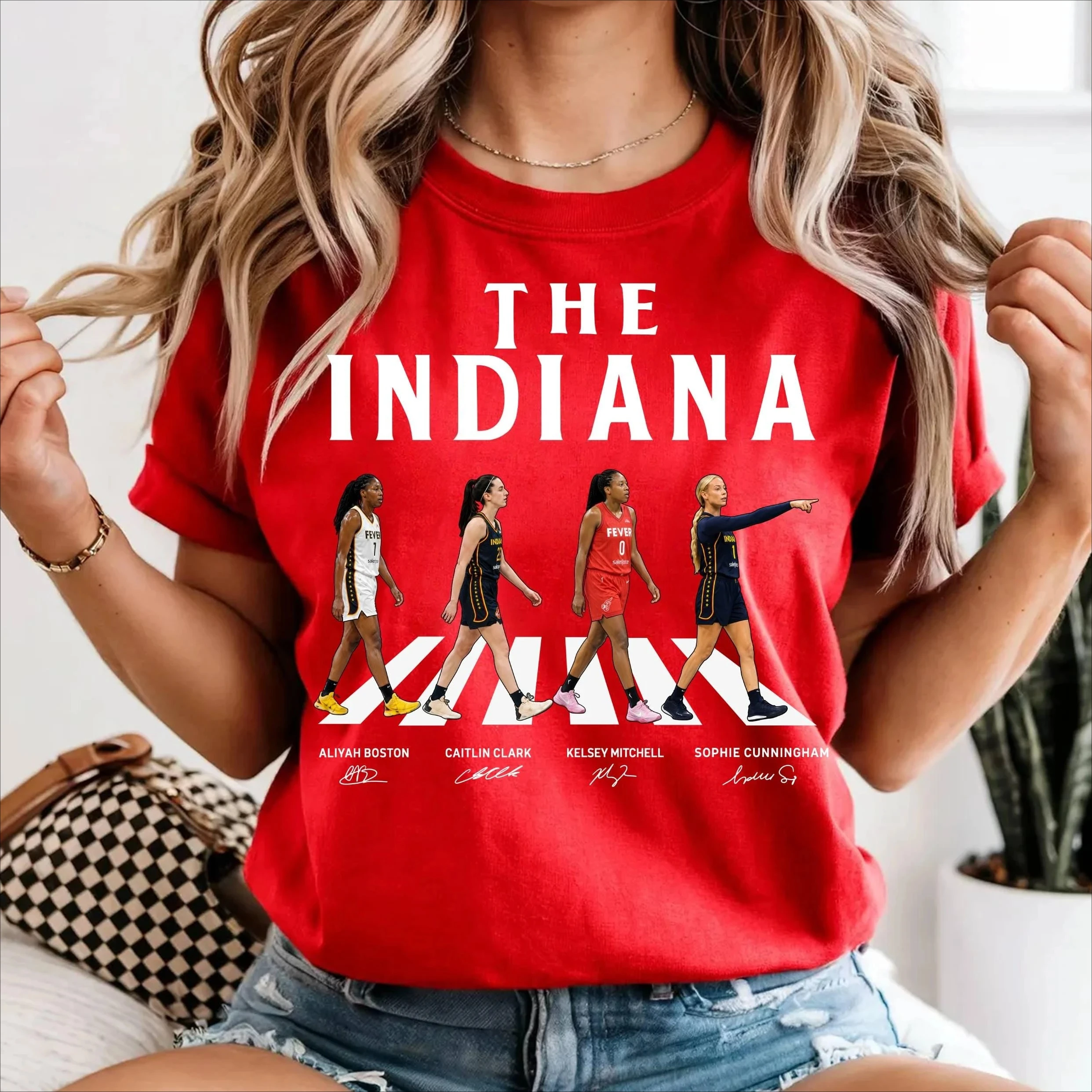 Indiana Fever Walking Road Shirt, Caitlin Clark Aliyah Boston Sophie Cunningham Kelsey Mitchell T-Shirt – Detail 3