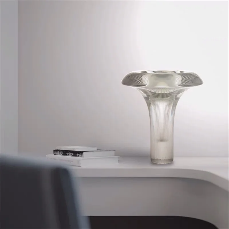 Ligplaats Moderne Paddenstoel Tafellamp Creatief Ontwerp Led Grijze Glazen Bureaulamp Decoratief Voor Thuisstudie Slaapkamer