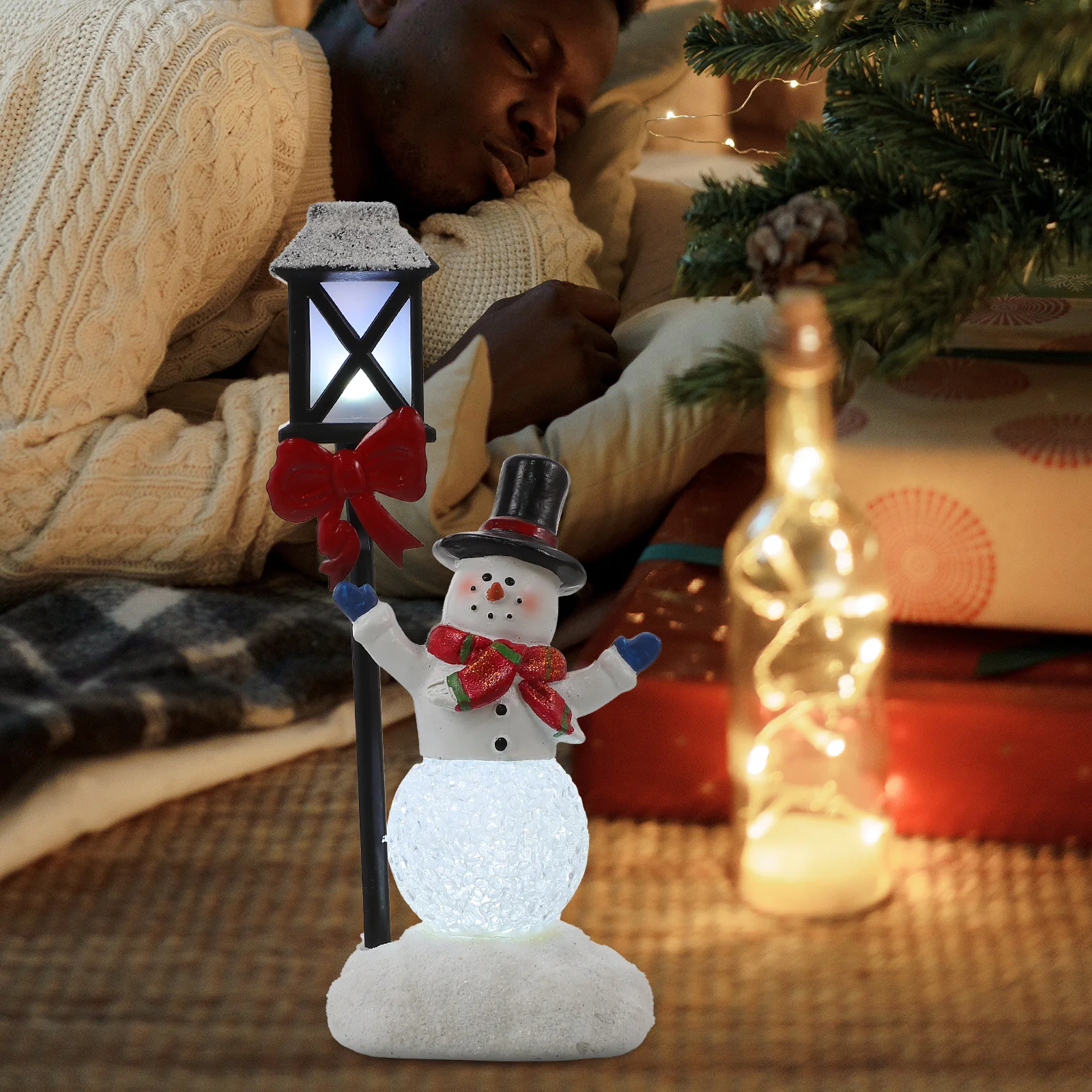 1 قطعة ضوء الليل ثلج عيد الميلاد تحت عنوان الراتنج الحرفية شيك ديكور المنزل سطح المكتب مهرجان ضوء تزين ديكور مضيئة