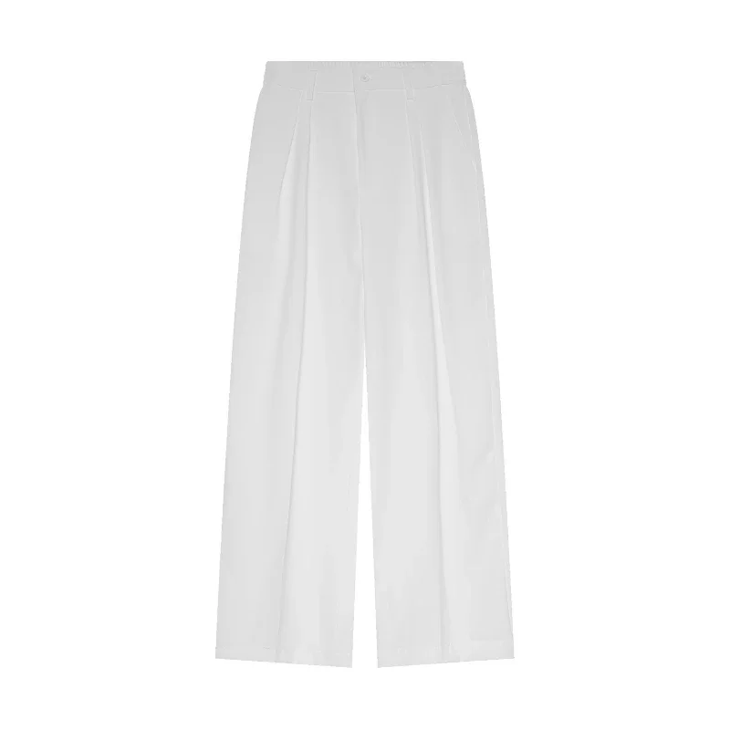 

Широкие брюки, мужские длинные брюки, однотонные повседневные свободные брюки обычного размера, прямые брюки с карманами, простая высокая талия, новинка осени 2023 г.