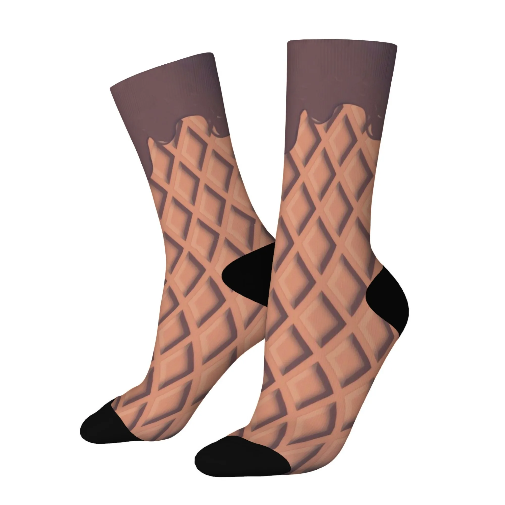 1Pairs Cartoon Waffle Ice Cream Pattern Socks Funny Novelty Perfect For Unisex Casual Or Playful Outfits