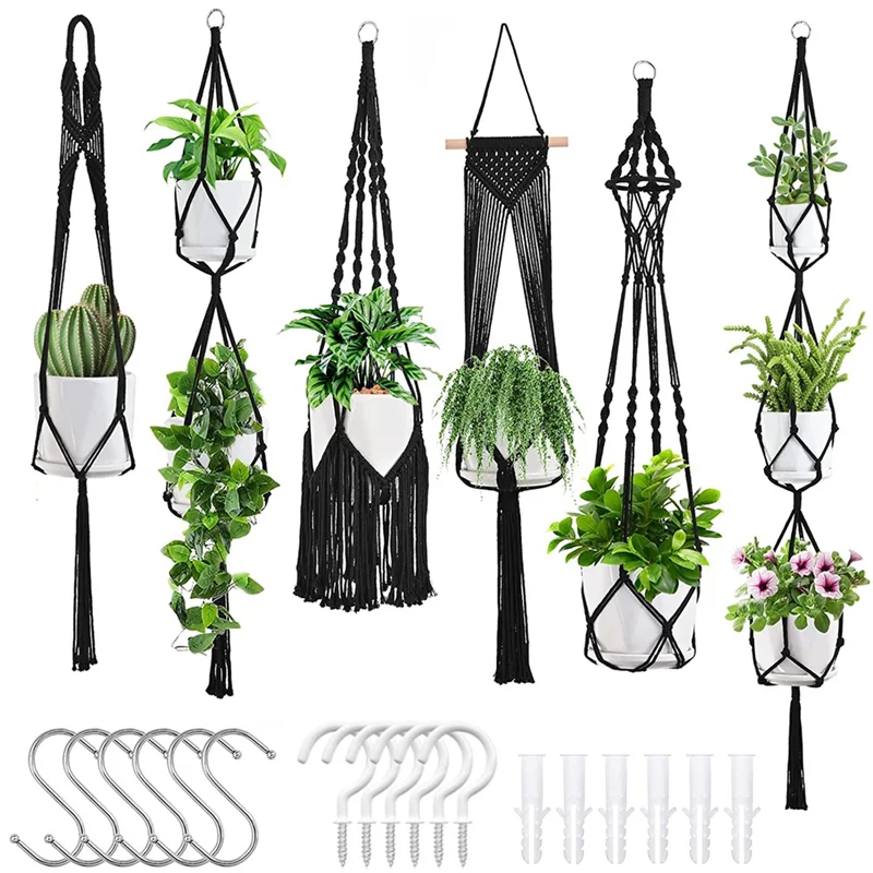 

Plant Hangers, 6Pack Hanging Planters for Indoor Plants W/Hangers Kit Handmade Macromay Plant Hangers Indoor Flower Pots