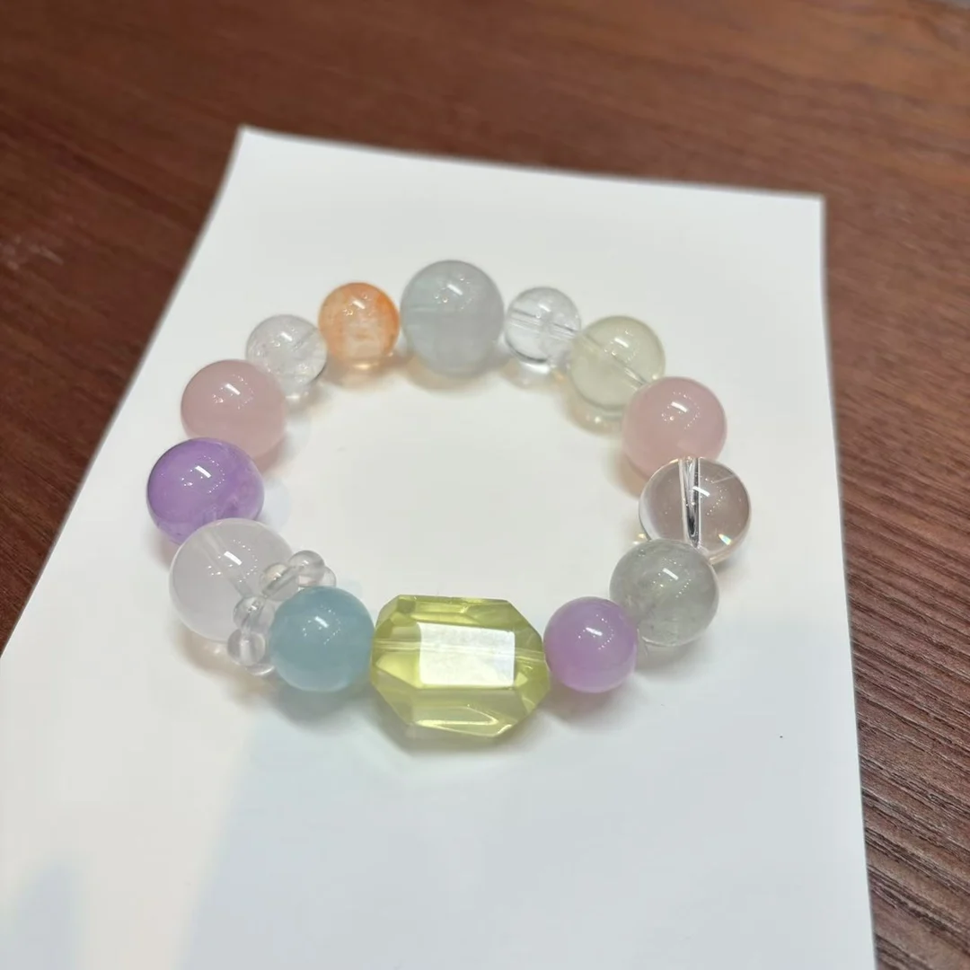 

Natural Multi-treasure Crystal Bracelet, Amethyst Moonstone Green Ghost Sea Blue Treasure Women's Bracelet.