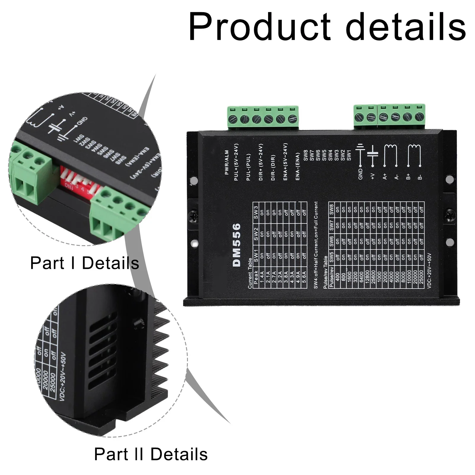 

Step Motor Driver DM556 120*80*40 Mm For Stepper Motor For Nema 17/23 0-200KHZ Step Pulse Frequency Range Power Tool Accessories