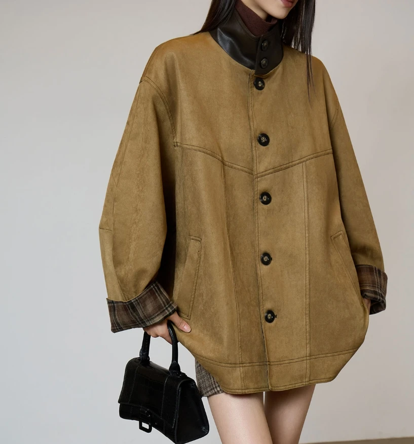 

SuperAen 2026 Korean Spring New Niche Lace Splicing Design Loose Casual Jacket Women Blazer