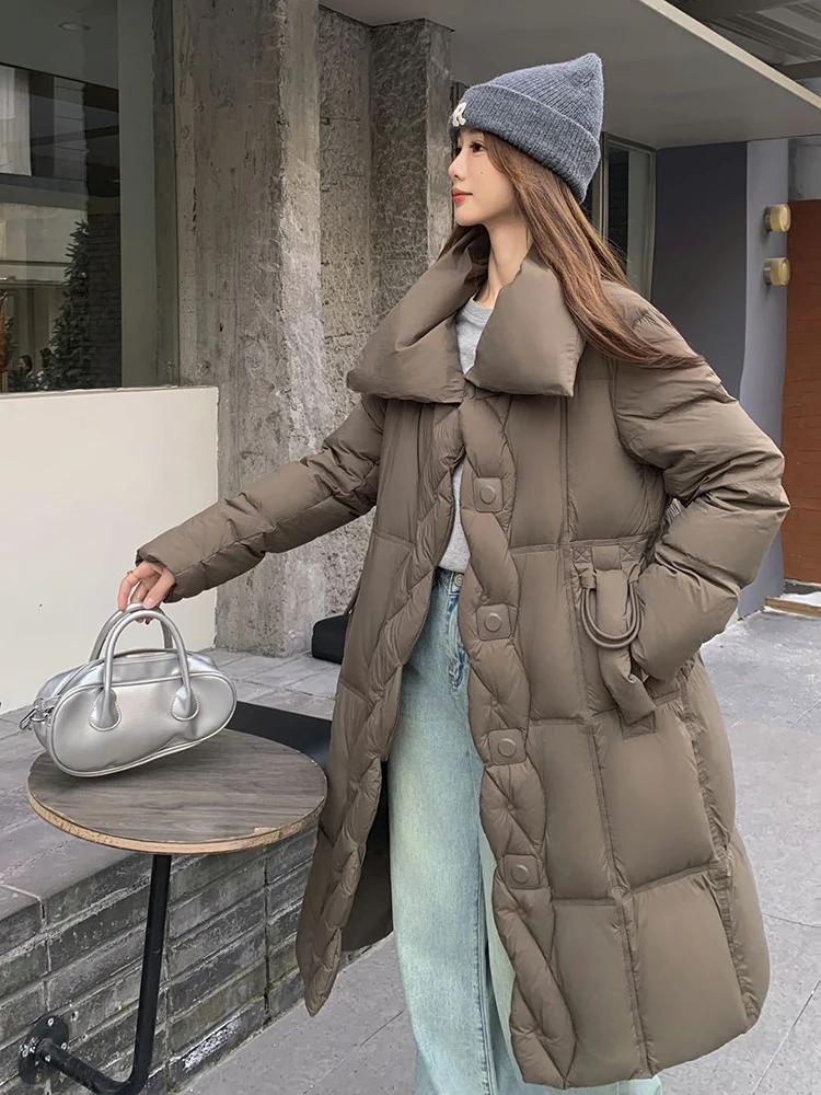 الشتاء طويلة كبيرة التلبيب نفخة أسفل سترة الإناث الدافئة رشاقته باركر أبلى المرأة الأبيض بطة أسفل فضفاضة الركبة طول أسفل سترة