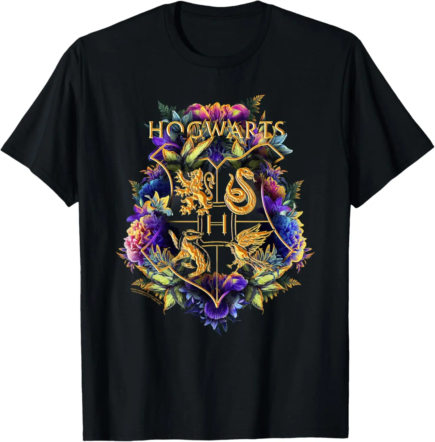 Camiseta de Manga Larga con Escudo Floral Multicolor de Hogwarts, 100% Algodón, Estilo Y2K, Camiseta de Manga Corta – Suave, de Secado Rápido