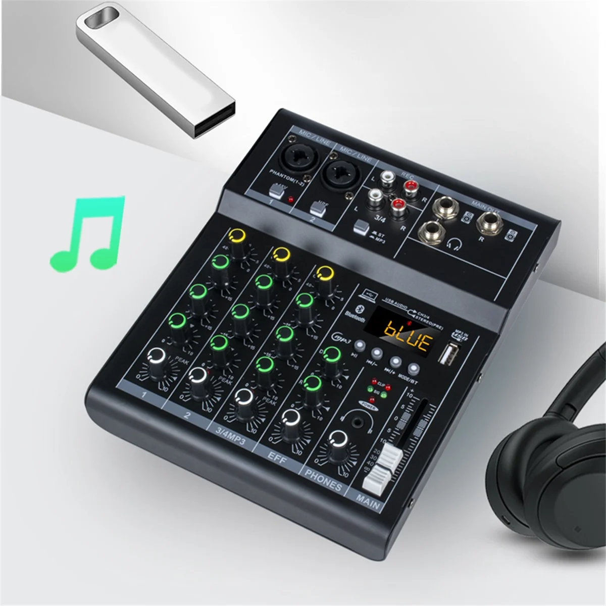 FFYY-Professionelle digitale DJ-Mixer-Konsole, 4-Kanal-Audiomischer mit USB-Anschluss, unterstützt Bluetooth-Verbindung, Wiedergabe, Weiß