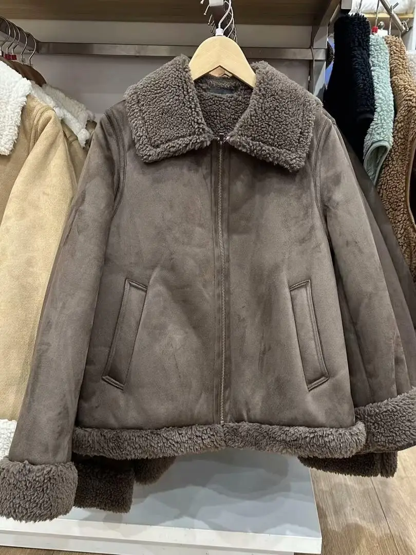 Giacca in Velluto di Agnello Ispessito e Caldo per Donna con Collo Risvoltato, Nuovo Stile Autunno Inverno, Abbigliamento Femminile