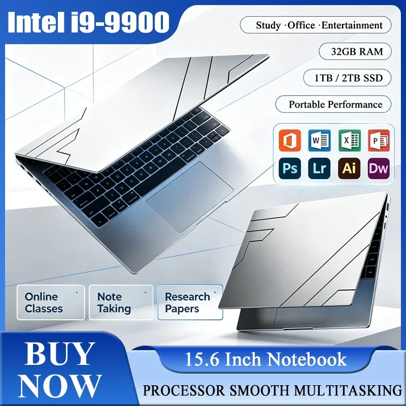 2026 New 15.6'' Laptop Intel Core I9-9900 32GB 2TB Gaming PC Ultra Slim Office Study Computer PC Windows 11 Pro 1920*1080 HD