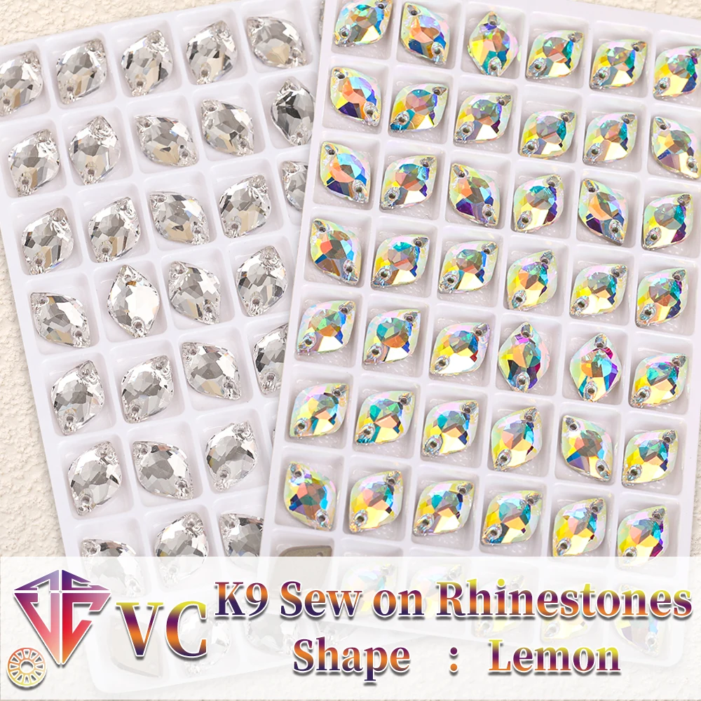 

Высококачественные стразы VC Lemon K9 из граненого стекла AB, пришитые вручную, для украшения одежды.