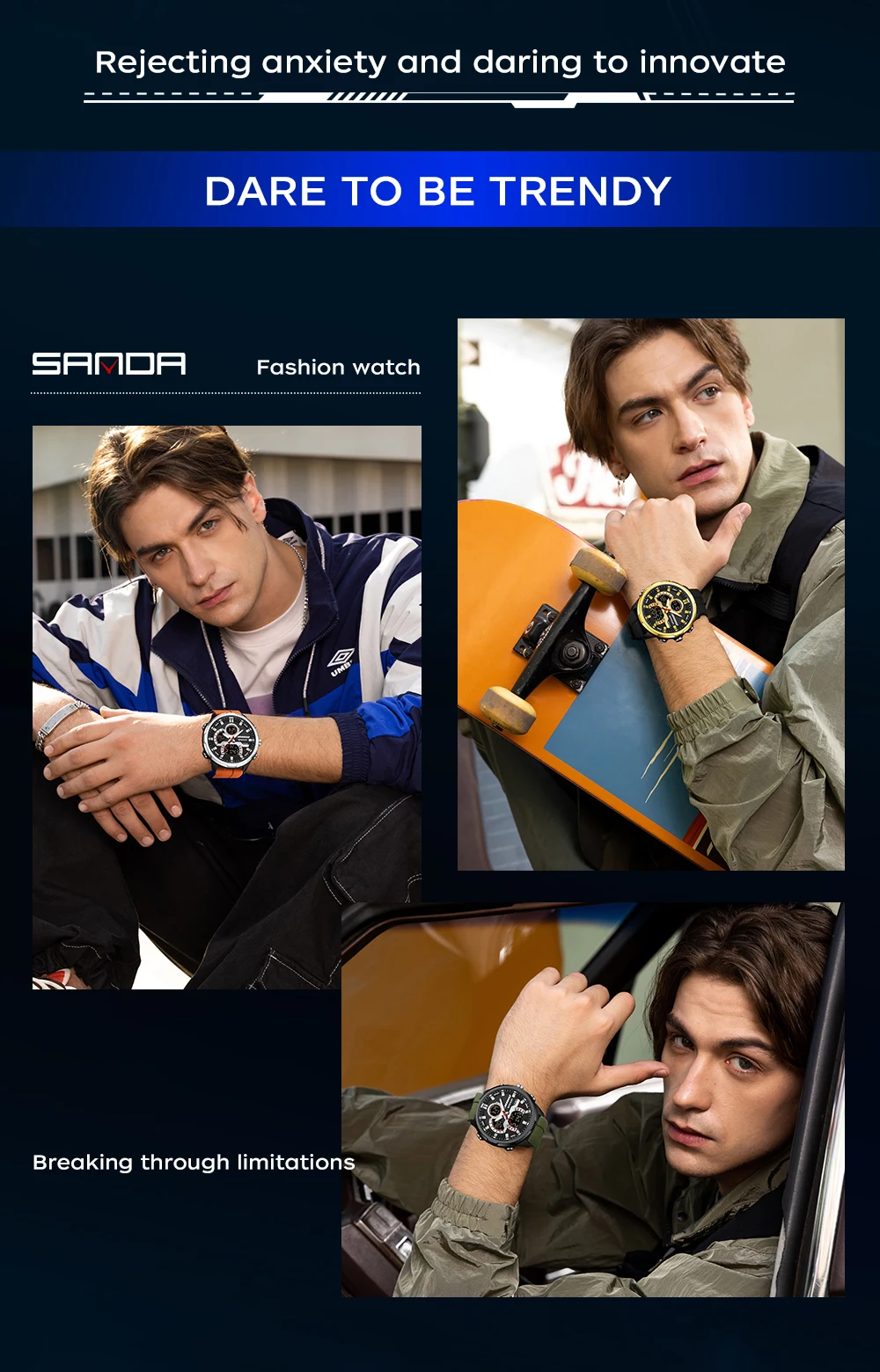 SANDA SD9077 Мужские часы Военные спортивные кварцевые цифровые светодиодные наручные часы Роскошный секундомер Водонепроницаемые мужские электронные часы