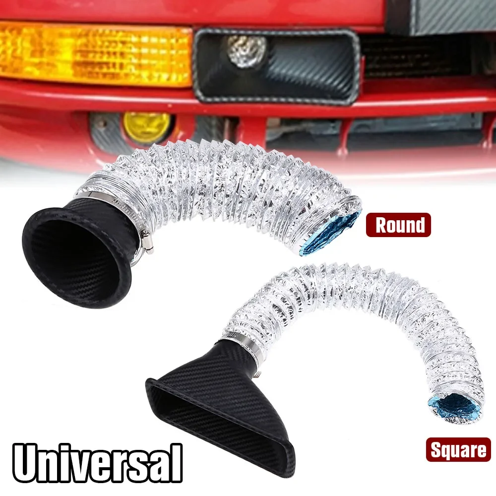 Universal Car Front Bumper Turbo Air Intake Pipe Kit ABS Turbine Inlet Pipe Air Funnel Carbon Fiber Look