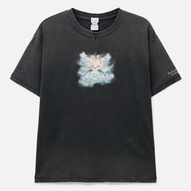 American Fashion Brand High Quality Protocol Index T-shirt Casual Round Neck Retro Short Sleeved Top