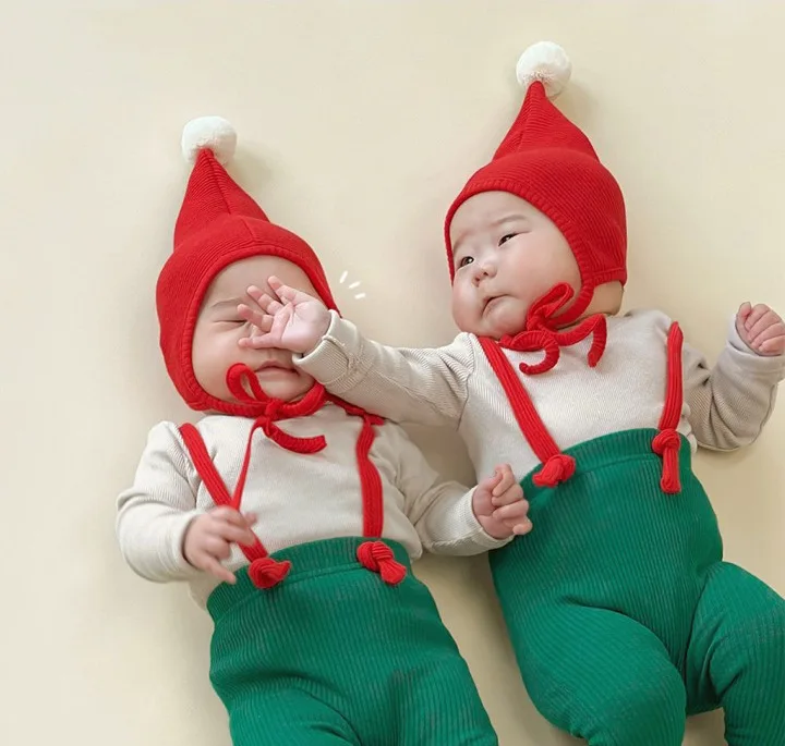 Cute Baby Christmas Dressing Up Clothes Suspending Leggings and Bonnet Infant Photo Outfits