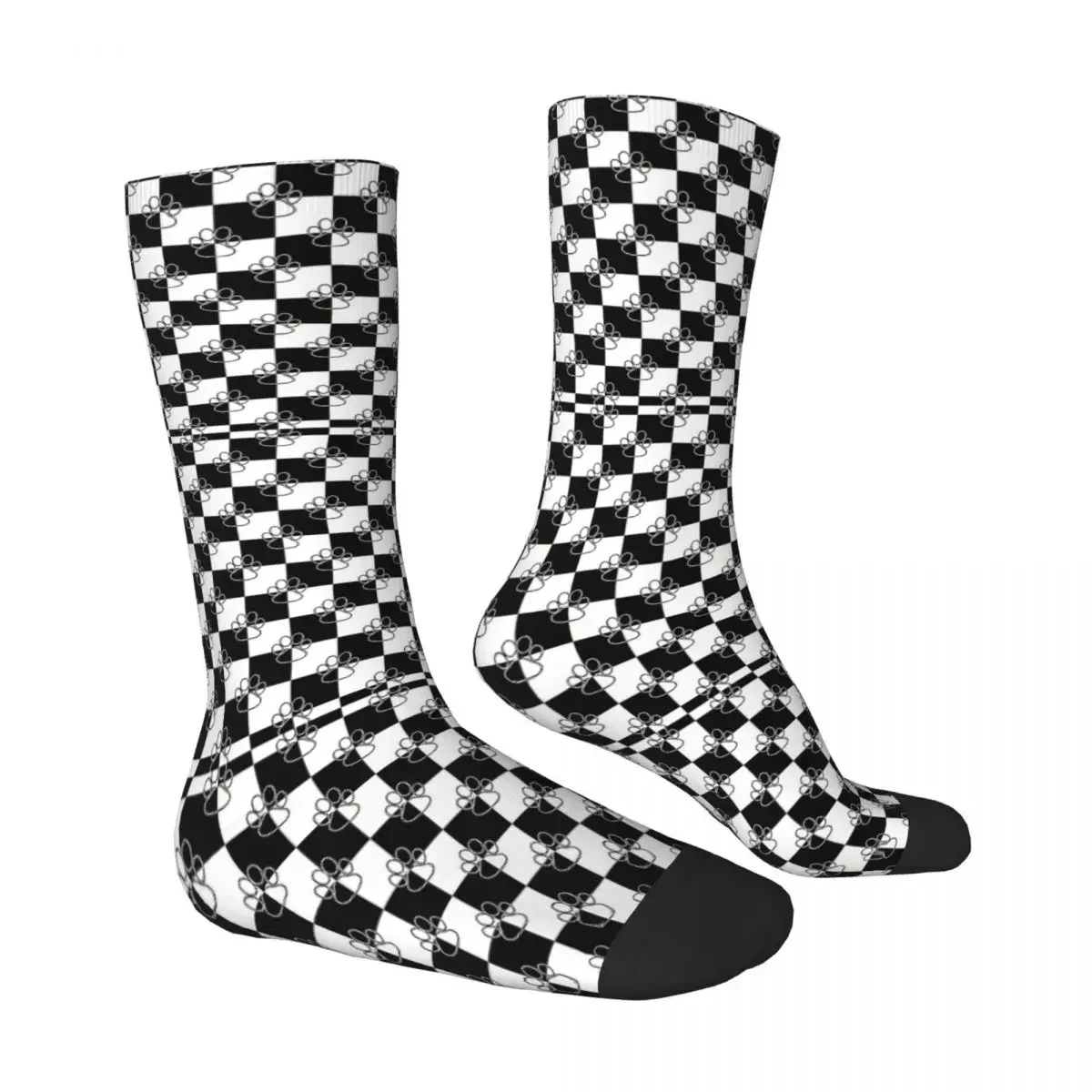 Black And White Checker Dog Paw Socks Male Mens Women Autumn Stockings Polyester