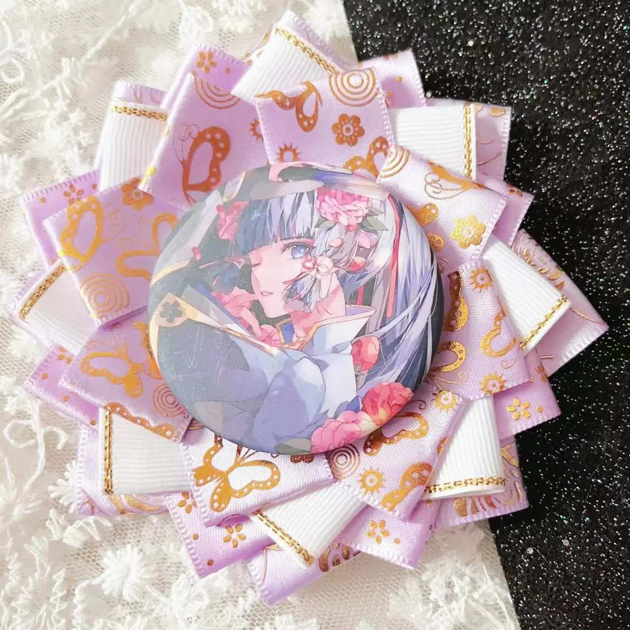 Ita bag Badge Rosette，Ribbon badge holder，Ita bag Accessories，fill Lolita ribbon backpack，Anime cosplay crafts