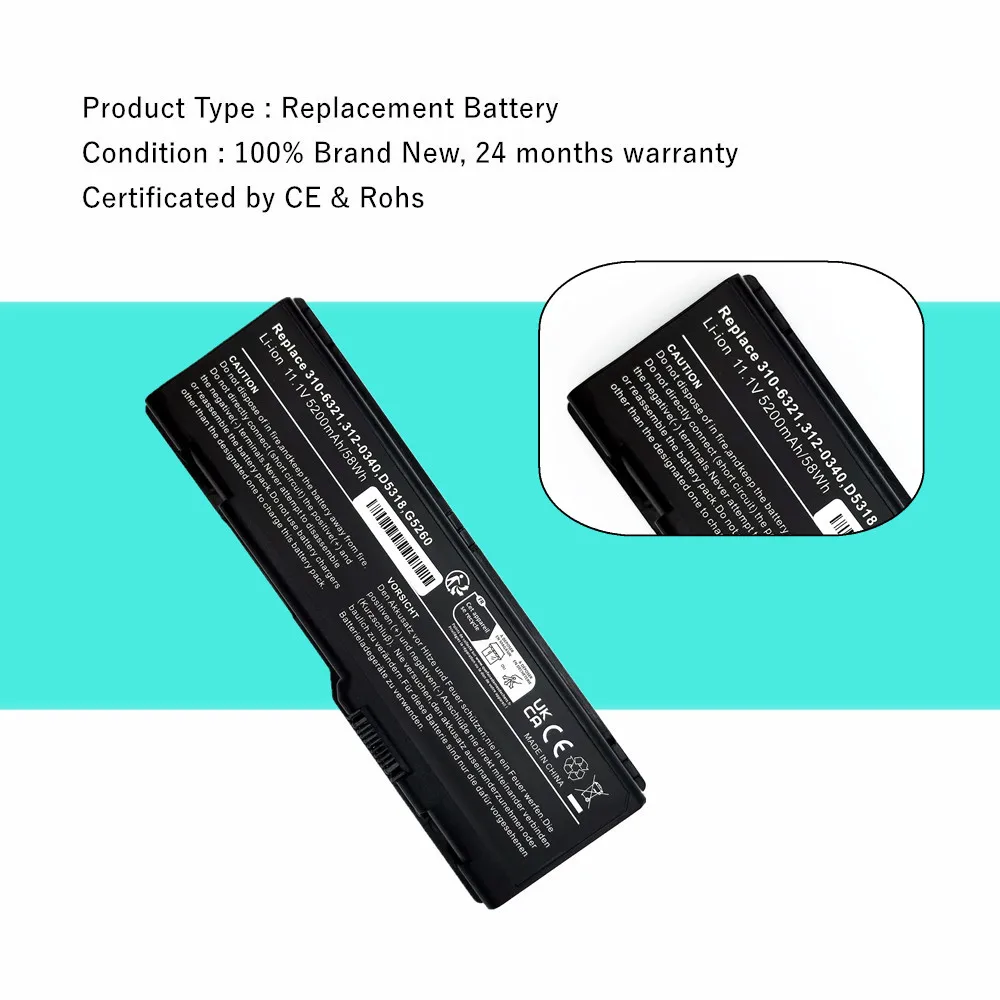 D5318 Laptop Battery For Dell Inspiron E1505n 6000 E1705 XPS M1710 9200 9300 9400 C5974 F5635 G5260 G5266 U4873 GG574