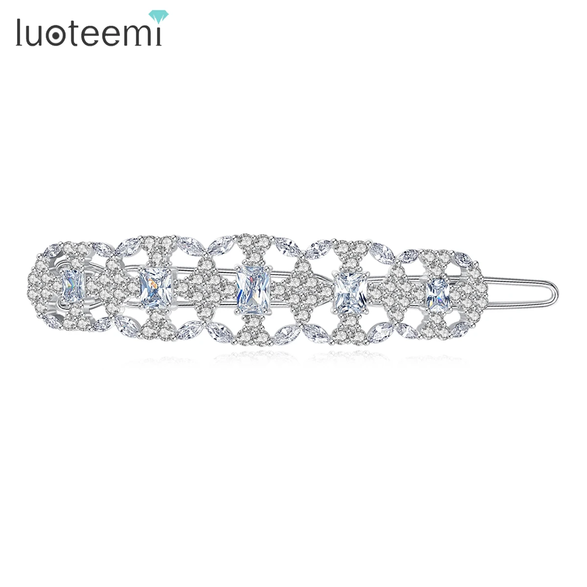 LUOTEEMI Geometric Zircon Hair Clips Korean Fashion Luxury Full Of CZ Wedding Bridal Hair Jewelry For Girls Styling Accessories