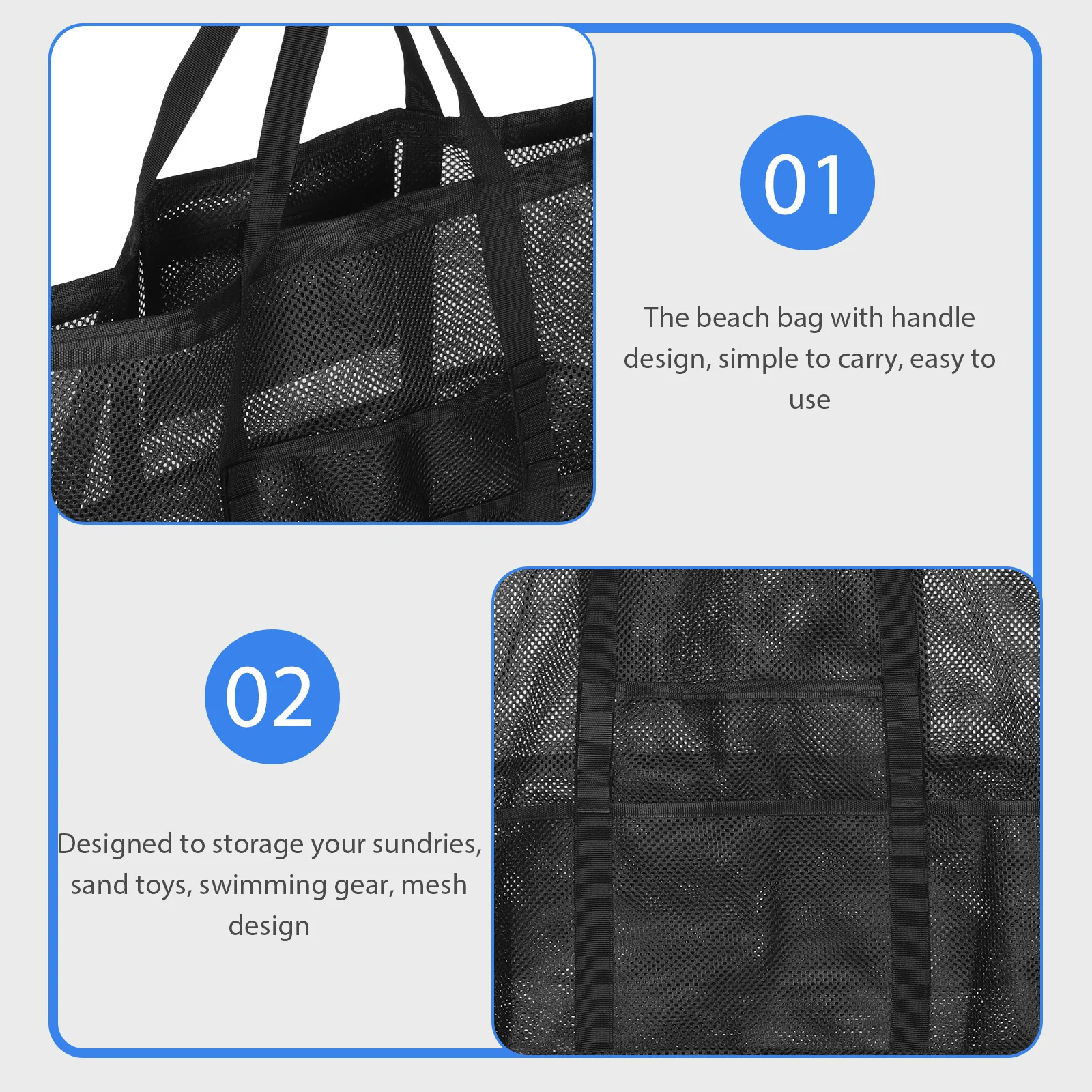 

Extra Large Beach Tote Bag Mesh Swimming Bag with Zipper Compartment Waterproof Sand Resistant Carry Handle for Ladies Travel
