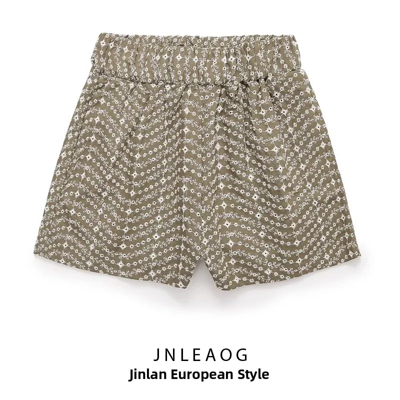 JNLEAOG Casual Embroidered Shorts Versatile Hollow out Design High Waist Straight Leg Pants for Women Autumn Fashion 8073086